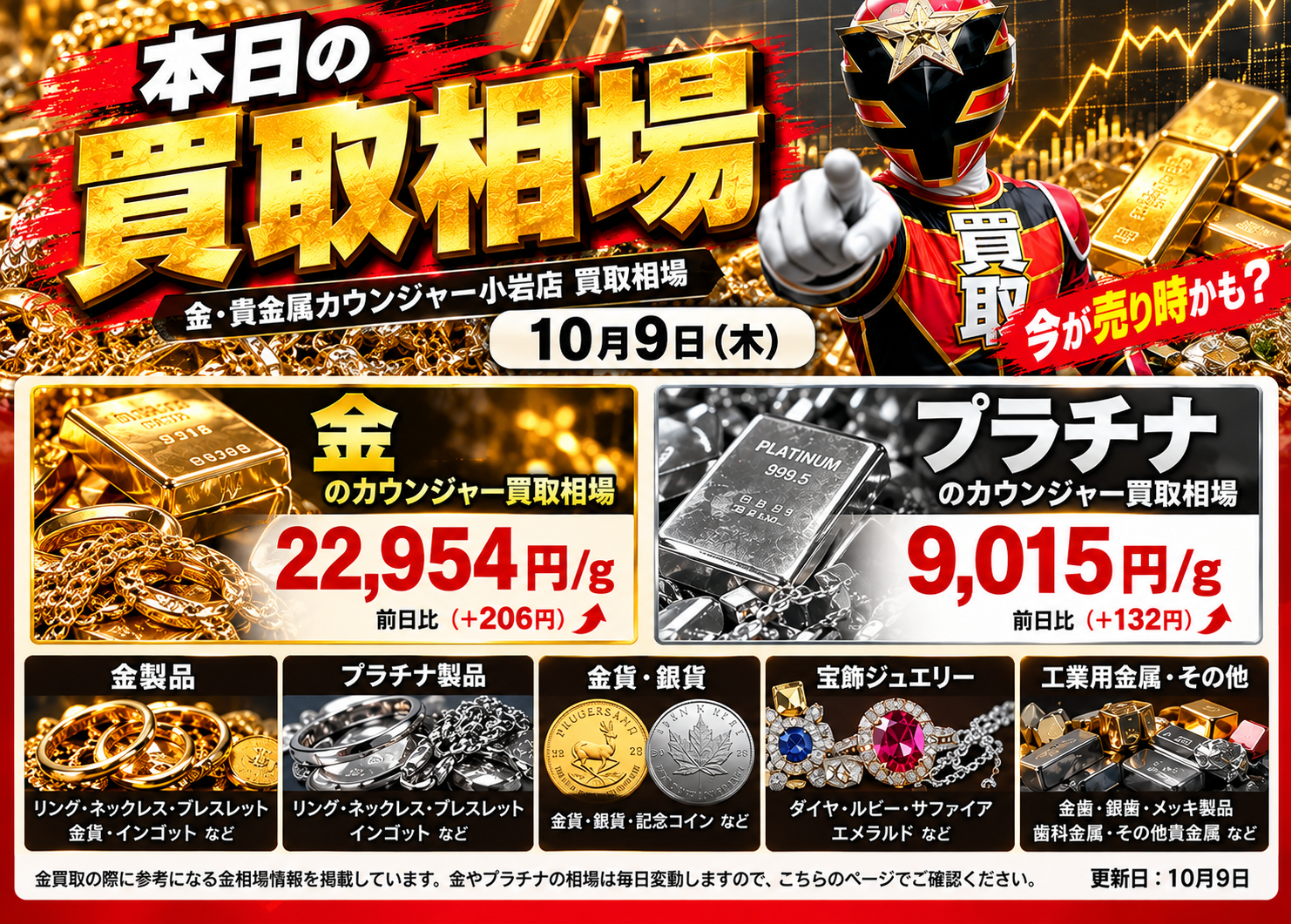 🔥 本日の金・プラチナ買取相場！ 🔥